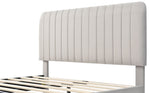 Upholstered Double Bed 140 x 200 cm, Adjustable Headboard, Grey-Beige Linen