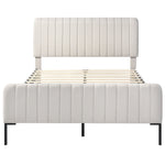 Upholstered Double Bed 140 x 200 cm, Adjustable Headboard, Grey-Beige Linen