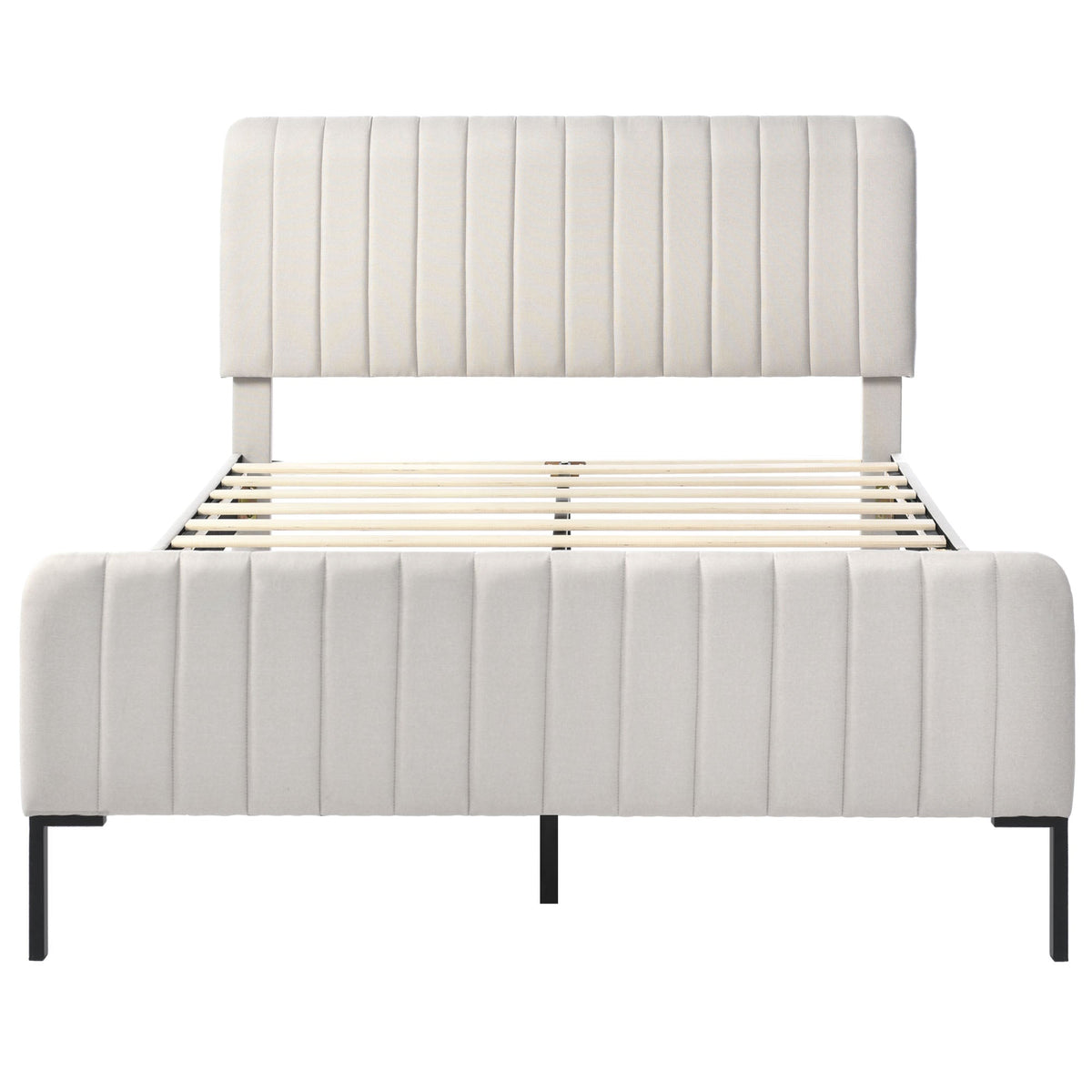 Upholstered Bed, 160x200cm Double, Adjustable Headboard, Grey-Beige Linen