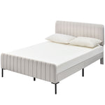 Upholstered Double Bed 140 x 200 cm, Adjustable Headboard, Grey-Beige Linen