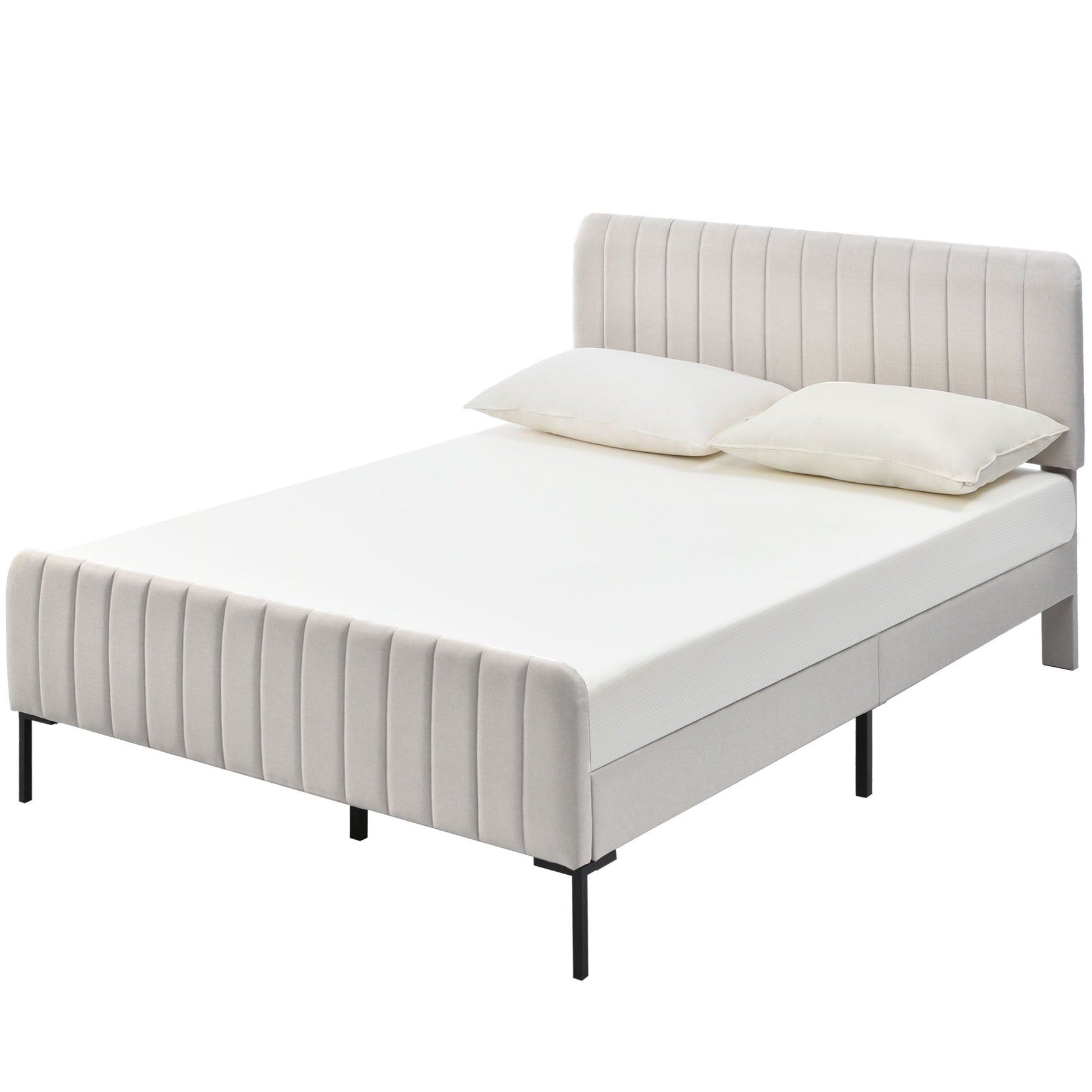 Upholstered Double Bed 140 x 200 cm, Adjustable Headboard, Grey-Beige Linen