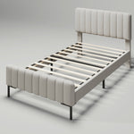 Upholstered single bed, 90 x 200 cm, adjustable headboard, grey-beige linen