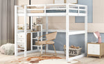 Loft Bed 140x200cm Storage Desk 4 Compartments - White Pine