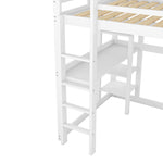 Loft Bed 140x200cm Storage Desk 4 Compartments - White Pine
