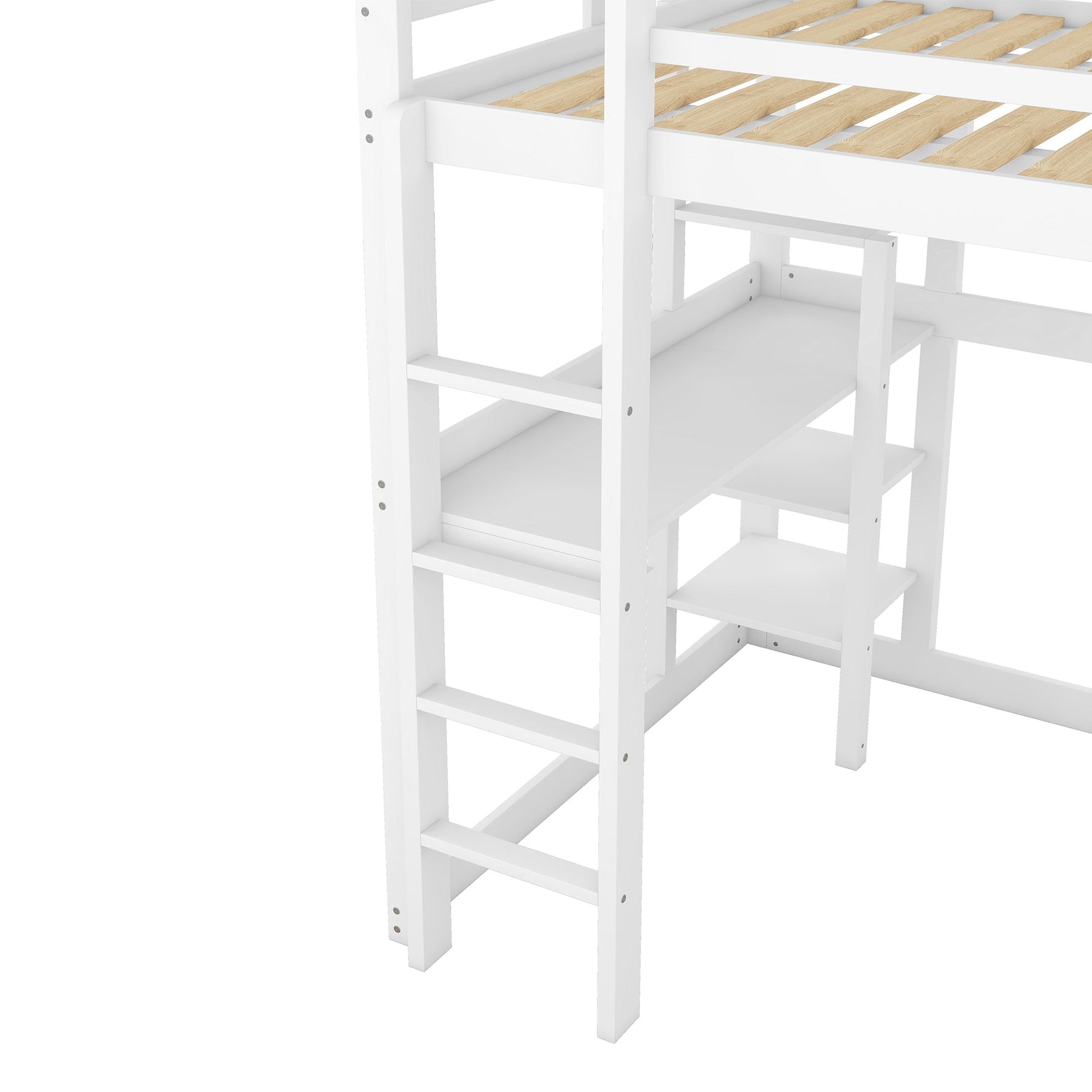 Loft Bed 140x200cm Storage Desk 4 Compartments - White Pine