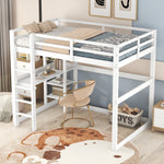 Loft Bed 140x200cm Storage Desk 4 Compartments - White Pine