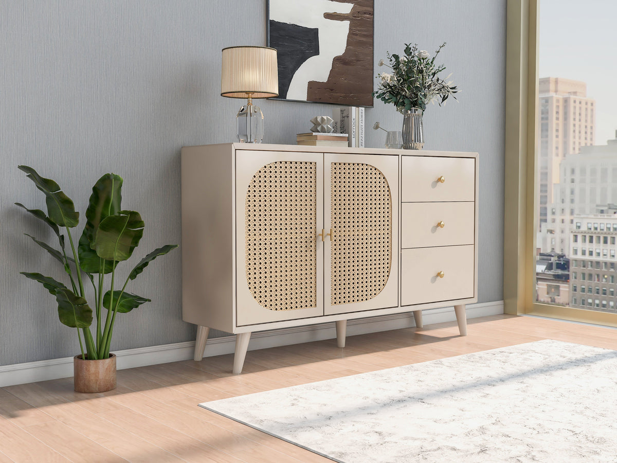 Sideboard Storage TV Table with Drawers & Doors, Large Capacity, Off-White Cream 120cm