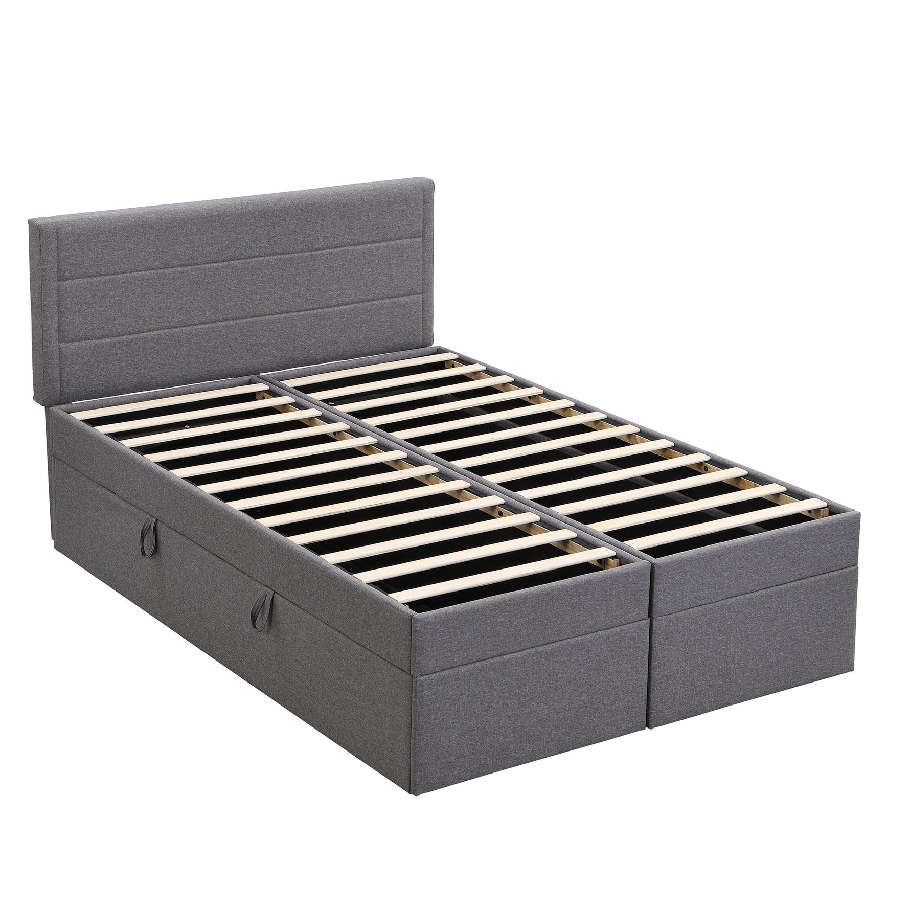 Upholstered Double Bed 200x140cm Dual Access Storage Metal Slats - Grey
