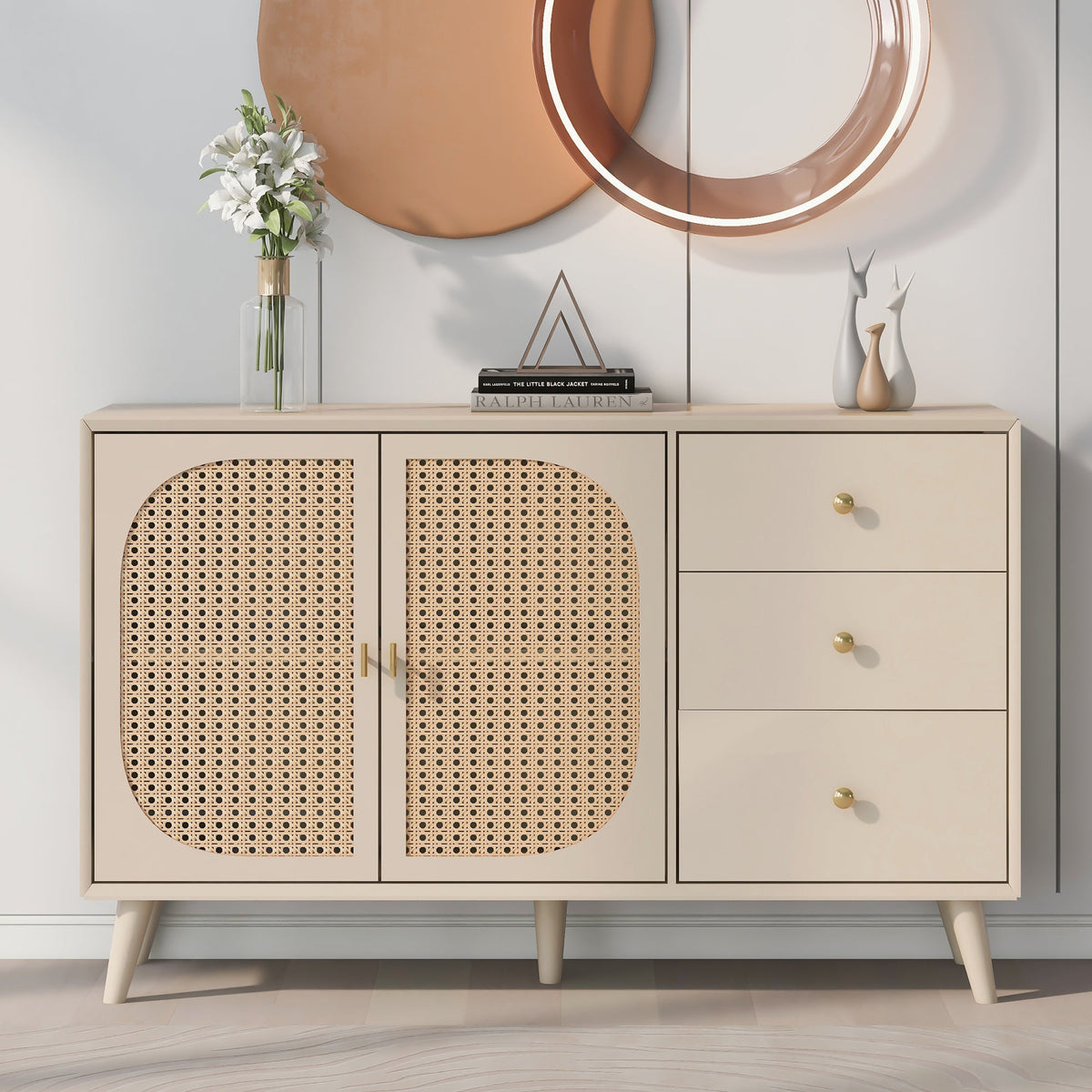 Sideboard Storage TV Table with Drawers & Doors, Large Capacity, Off-White Cream 120cm