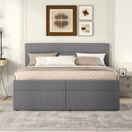 Upholstered Double Bed 200x140cm Dual Access Storage Metal Slats - Grey