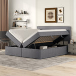 Upholstered Double Bed 200x140cm Dual Access Storage Metal Slats - Grey