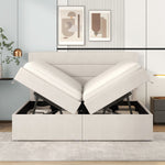 Upholstered Double Bed 140x200cm with Storage, Beige
