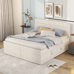 Upholstered Double Bed 140x200cm with Storage, Beige
