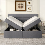 Upholstered Double Bed 200x140cm Dual Access Storage Metal Slats - Grey