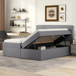 Upholstered Double Bed 200x140cm Dual Access Storage Metal Slats - Grey