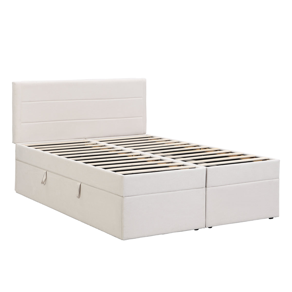 Upholstered Double Bed 140x200cm with Storage, Beige