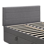 Upholstered Double Bed 200x140cm Dual Access Storage Metal Slats - Grey