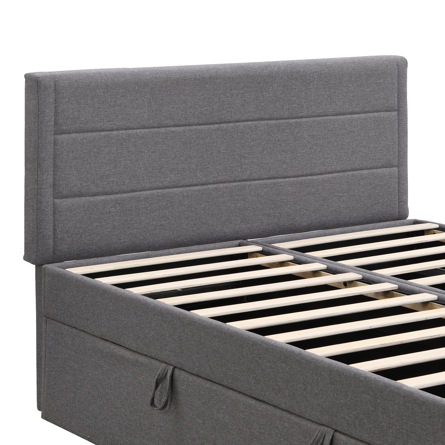 Upholstered Double Bed 200x140cm Dual Access Storage Metal Slats - Grey
