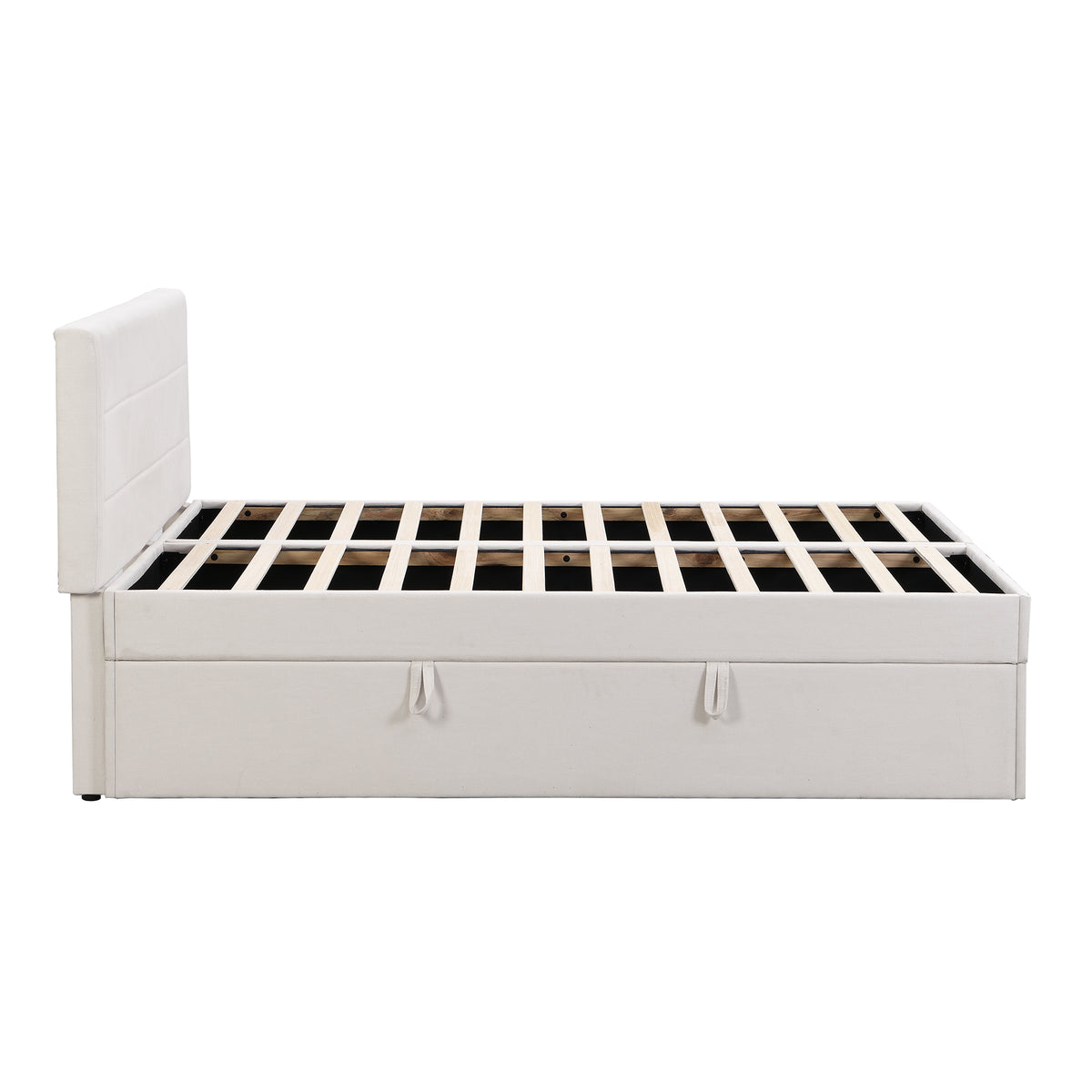 Upholstered Double Bed 140x200cm with Storage, Beige