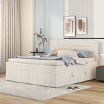 Upholstered Double Bed 140x200cm with Storage, Beige