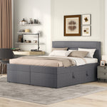 Upholstered Double Bed 200x140cm Dual Access Storage Metal Slats - Grey