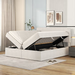 Upholstered Double Bed 140x200cm with Storage, Beige