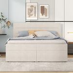 Upholstered Double Bed 140x200cm with Storage, Beige