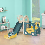 Children's Slide 4-in-1 Set with Bus Activity Ladder Basketball Hoop, high-density polyethylene