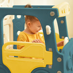 Children's Slide 4-in-1 Set with Bus Activity Ladder Basketball Hoop, high-density polyethylene
