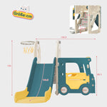 Children's Slide 4-in-1 Set with Bus Activity Ladder Basketball Hoop, high-density polyethylene