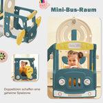 Children's Slide 4-in-1 Set with Bus Activity Ladder Basketball Hoop, high-density polyethylene