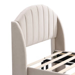 Upholstered Single Bed 90x200cm with Slatted Base Headboard Easy Assembly Velvet Beige