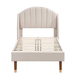 Upholstered Single Bed 90x200cm with Slatted Base Headboard Easy Assembly Velvet Beige