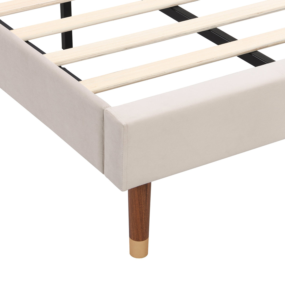 Upholstered Single Bed 90x200cm with Slatted Base Headboard Easy Assembly Velvet Beige