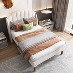Upholstered Single Bed 90x200cm with Slatted Base Headboard Easy Assembly Velvet Beige