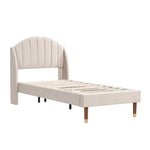 Upholstered Single Bed 90x200cm with Slatted Base Headboard Easy Assembly Velvet Beige