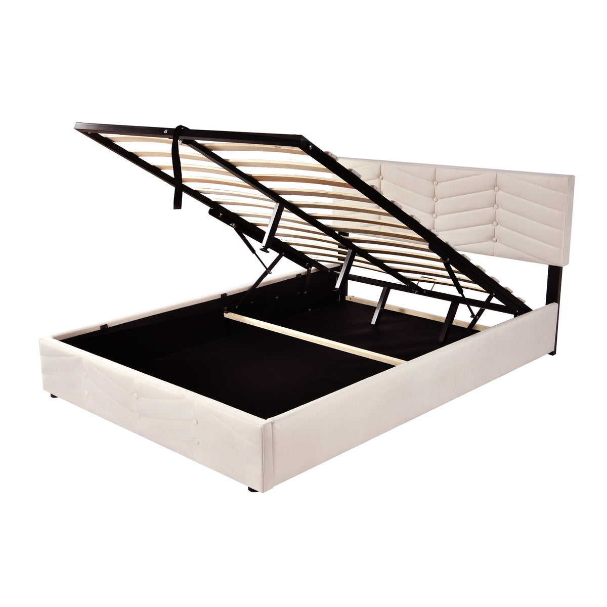 Upholstered Bed 140x190cm with Adjustable Headboard, Beige Velvet