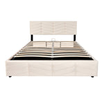 Upholstered Bed 140x190cm with Adjustable Headboard, Beige Velvet