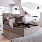 Hydraulic Bed, 90x200cm, Adjustable Headboard, Storage, Light Grey Velvet