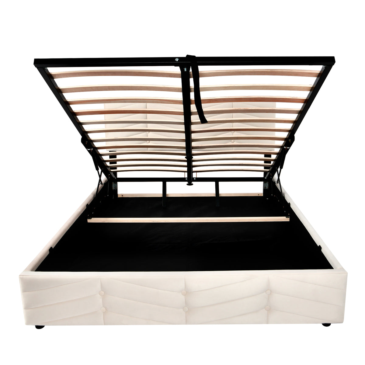 Upholstered Bed 140x190cm with Adjustable Headboard, Beige Velvet