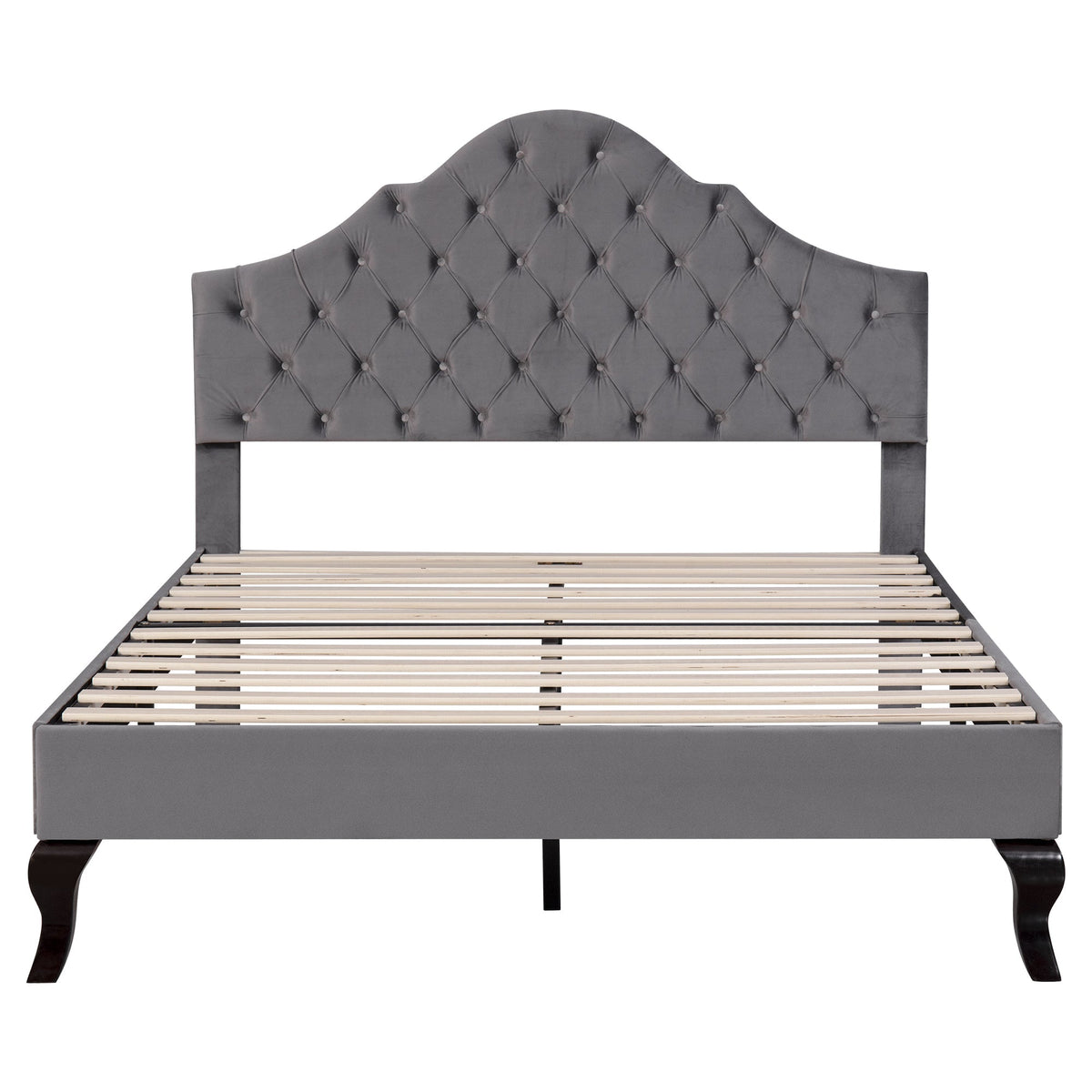 Upholstered Bed with Slatted Frame and Height-Adjustable Headboard, 140x200, Gray Velvet
