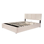 Upholstered Bed 140x190cm with Adjustable Headboard, Beige Velvet