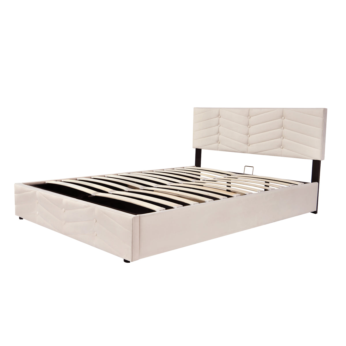 Upholstered Bed 140x190cm with Adjustable Headboard, Beige Velvet