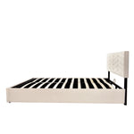 Upholstered Bed 140x190cm with Adjustable Headboard, Beige Velvet