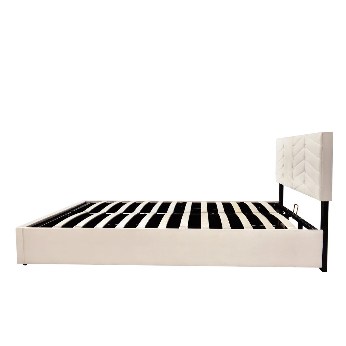 Upholstered Bed 140x190cm with Adjustable Headboard, Beige Velvet