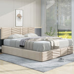 Upholstered Bed 140x190cm with Adjustable Headboard, Beige Velvet