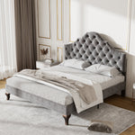 Upholstered Bed with Slatted Frame and Height-Adjustable Headboard, 140x200, Gray Velvet