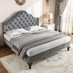 Upholstered Bed with Slatted Frame and Height-Adjustable Headboard, 140x200, Gray Velvet