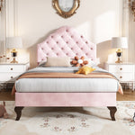 Upholstered Single Bed 90x200 Height-Adjustable Headboard Slatted Base Velvet Pink