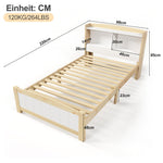 Solid Wood Single Bed with Storage Headboard, 90 x 200 cm, Pine, Natural and White